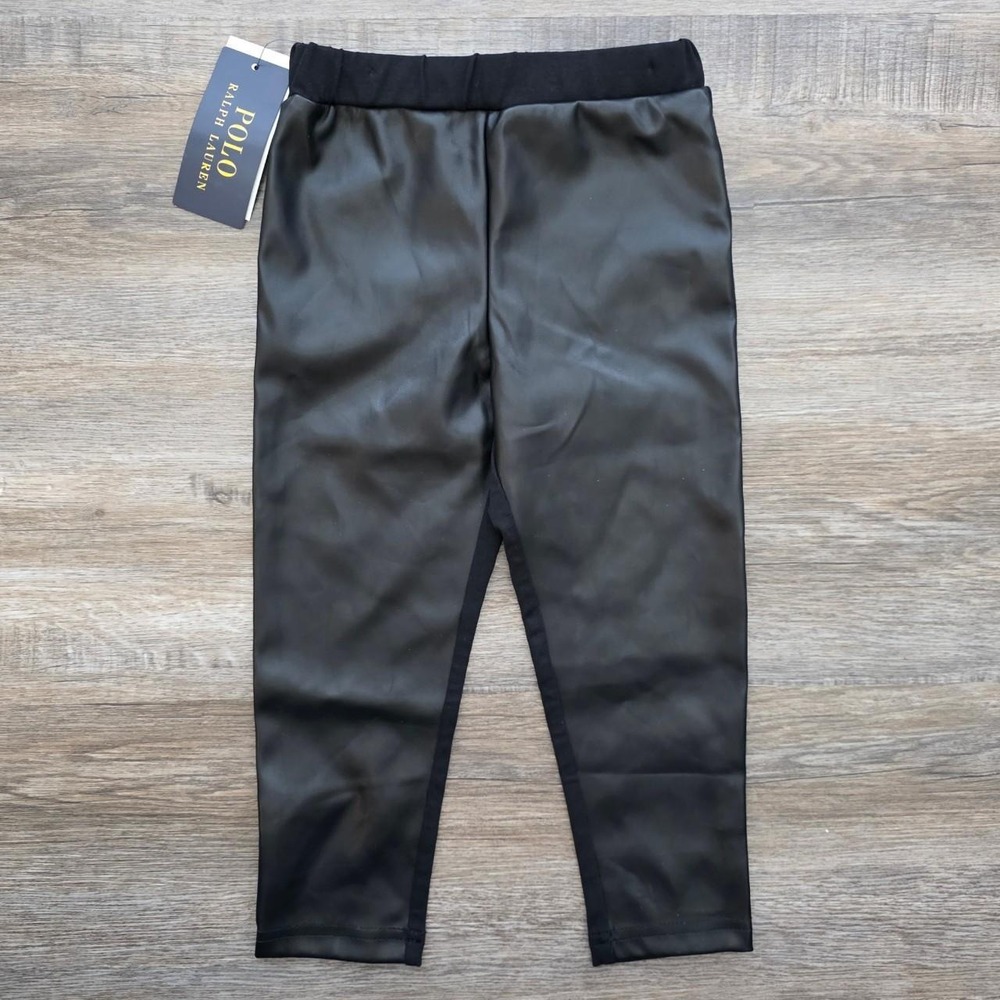 Polo Ralph Lauren Toddler Girls Faux Leather Panel Leggings Black 3T NWT